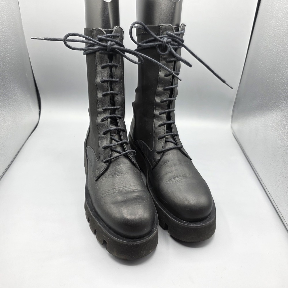 PALOMA‎ BARCELO Combat Boots Womens 39 Black Leather Stretch Chunky Lug Sole